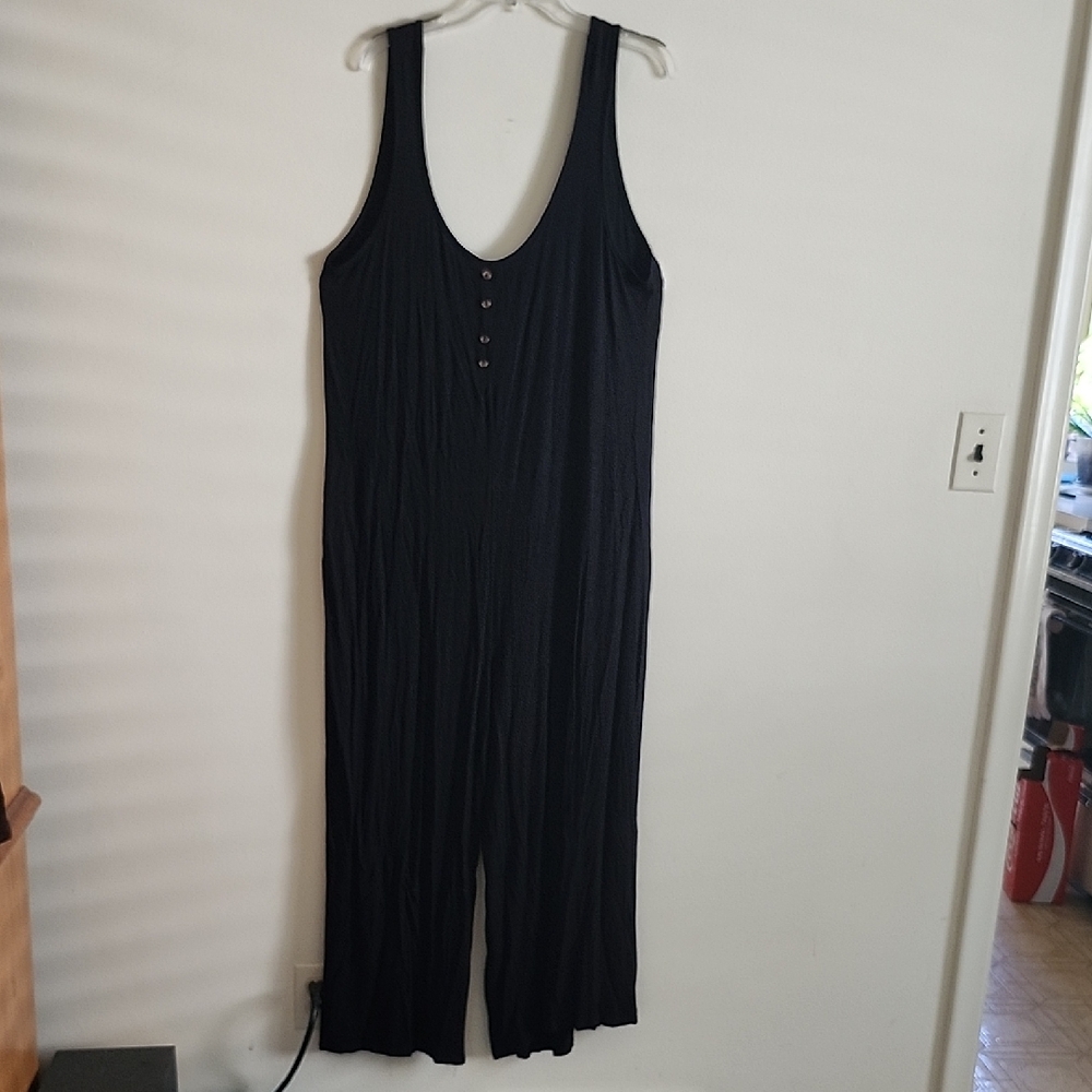 Swimsuits For All Black Sleeveless Jumpsuit Wide Cropped Leg Cozy Swim Cover Up